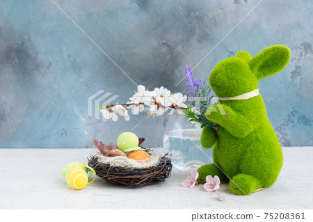 Easter scene with colored eggs Easter scene with colored eggs 75208361