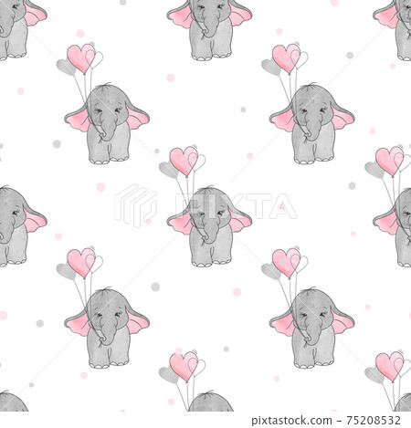 Seamless pattern with cute elephants and heart... - Stock Illustration ...