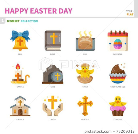 happy easter day icon set 75209312