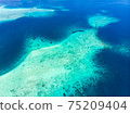Aerial: exotic tropical island white sand beach away from it all, coral reef caribbean sea turquoise water. Indonesia Sumatra Banyak islands 75209404