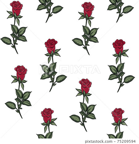 Seamless pattern with red roses.Repeating solid pattern with red garden flowers. Vector. Floral background. Seamless pattern with red roses.Repeating solid pattern with red garden flowers. Vector. Floral background. 75209594
