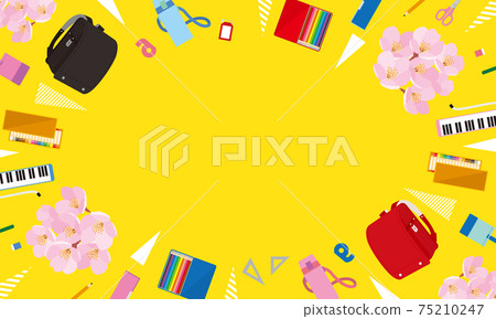 School preparations and cherry blossom pop background illustration-yellow 75210247
