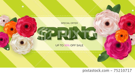 Spring Light Sale Background Poster with Flowers Template. Vector Illustration 75210717