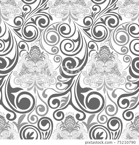 Damascus seamless grey pattern on white background. Damascus seamless grey pattern on white background. 75210790