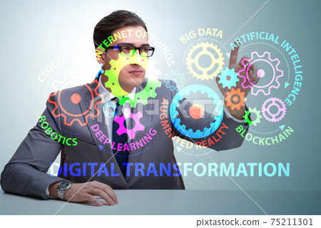 Businessman in digital transformation concept 75211301