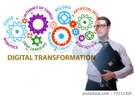 Businessman in digital transformation concept 75211305