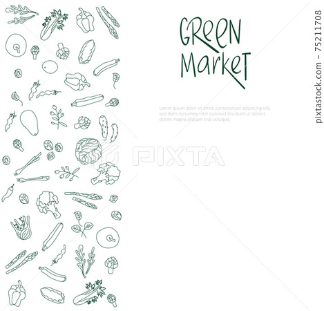Green market sign with vegetables frame for price list. Handwritten lettering fresh font. Vector stock illustration isolated on white background. 75211708