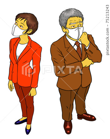 A male manager and a female employee wearing masks A male manager and a female employee wearing masks 75213243