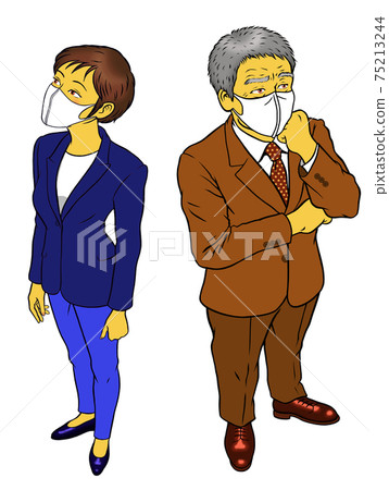 A male manager and a female employee wearing masks A male manager and a female employee wearing masks 75213244