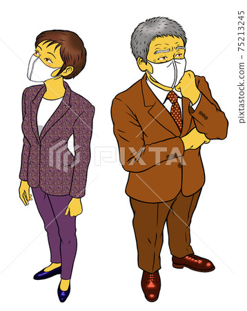 A male manager and a female employee wearing masks A male manager and a female employee wearing masks 75213245