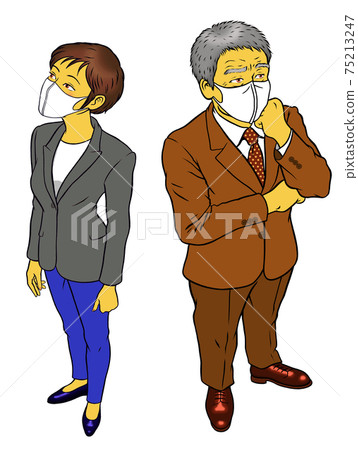 A male manager and a female employee wearing masks A male manager and a female employee wearing masks 75213247