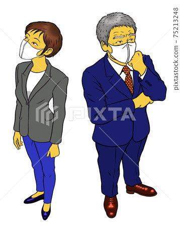 A male manager and a female employee wearing masks A male manager and a female employee wearing masks 75213248