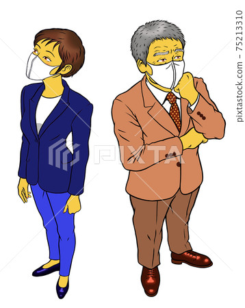 一名男經理和一名女僱員戴著口罩 一名男經理和一名女僱員戴著口罩 75213310