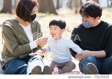 Image of child-rearing in the corona sickness, image of parents and children having a picnic in the park, image of Japanese family Image of child-rearing in the corona sickness, image of parents and children having a picnic in the park, image of Japanese family 75214325