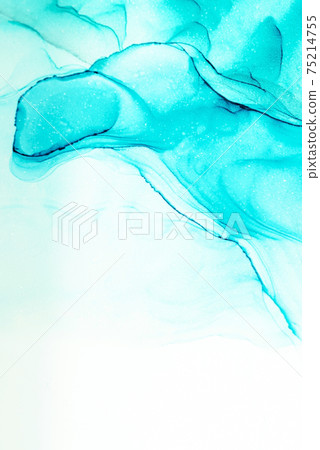 Closeup teal and aquamarine ink abstract texture 75214755