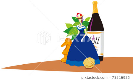 Illustration of tabletop dolls and still life Illustration of tabletop dolls and still life 75216925