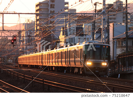 Series 223 Special Rapid Service running near Ashiya Station at dusk 75218647
