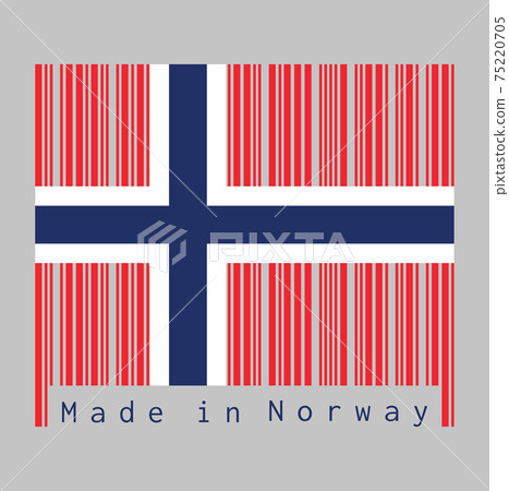 Barcode set the color of Norway flag, a white-fimbriated blue Nordic cross on a red field. Barcode set the color of Norway flag, a white-fimbriated blue Nordic cross on a red field. 75220705
