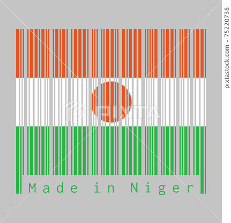 Barcode set the color of Niger flag, text: Made in Niger. concept of sale or business. 75220738