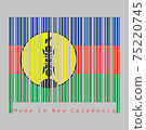 Barcode set the color of New Caledonia flag, text Made in New Caledonia. concept of sale or business 75220745