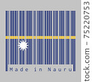 Barcode set the color of Nauru flag, text: Made in Nauru. concept of sale or business. 75220753