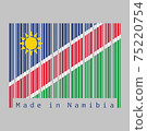 Barcode set the color of Namibia flag, text: Made in Namibia. concept of sale or business. 75220754