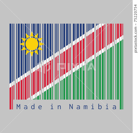 Barcode set the color of Namibia flag, text: Made in Namibia. concept of sale or business. Barcode set the color of Namibia flag, text: Made in Namibia. concept of sale or business. 75220754