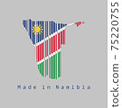 Barcode set the shape to Namibia map outline and the color of Namibia flag on grey background. 75220755