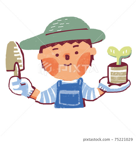 A person with a shovel and seedlings 75221029