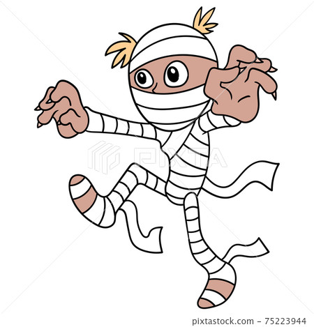 undead mummified walking scary with bandages all over the body, doodle icon image kawaii 75223944