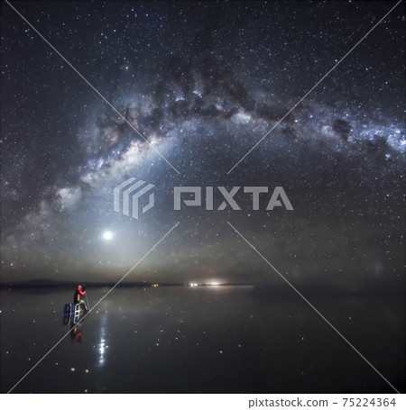 烏尤尼鹽湖銀河的星空 烏尤尼鹽湖銀河的星空 75224364