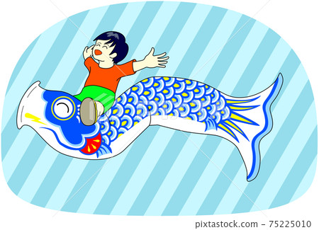 Boy riding a carp streamer (with background) Boy riding a carp streamer (with background) 75225010