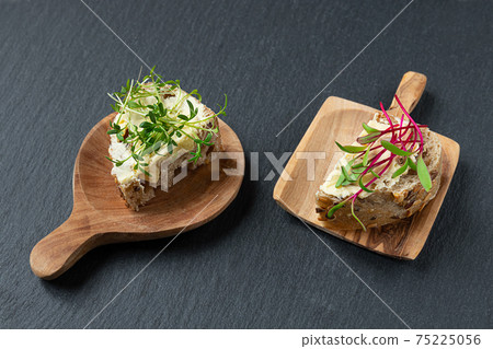 Toasts with microgreens 75225056