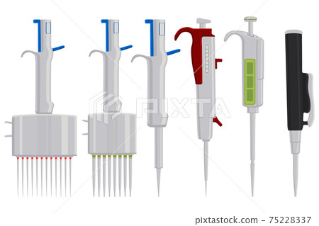 Illustration on theme big kit different medical pipette, dropper for laboratory 75228337