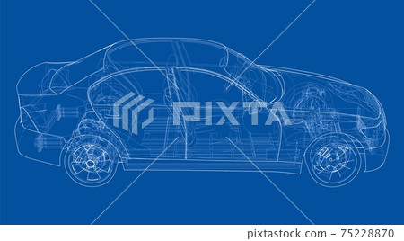 Electric Car With Chassis. Vector rendering of 3d Electric Car With Chassis. Vector rendering of 3d 75228870