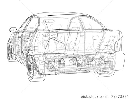 Electric Car With Chassis. Vector rendering of 3d Electric Car With Chassis. Vector rendering of 3d 75228885