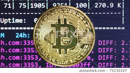 Physical bitcoin closeup photo Physical bitcoin closeup photo 75230107