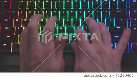 illuminated mechanical keyboard closeup photo 75230465