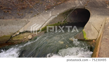 Large sewage tunnel with filth flowing out 75230495