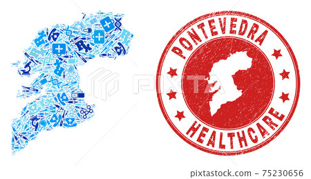 Medical Injection Mosaic Pontevedra Province Map and Scratched Healtcare Stamp Medical Injection Mosaic Pontevedra Province Map and Scratched Healtcare Stamp 75230656