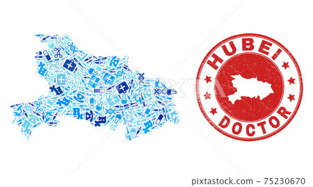 Health Care Treatment Mosaic Hubei Province Map and Scratched Doctor Seal 75230670