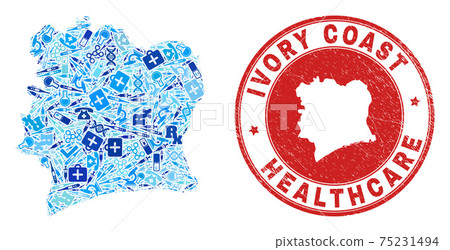 Medical Inoculation Mosaic Ivory Coast Map and Rubber Doctor Rubber Stamp 75231494