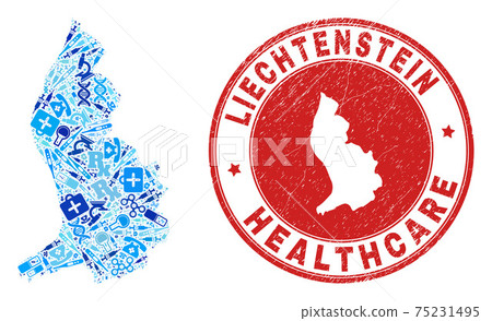 Medical Vaccination Mosaic Liechtenstein Map and Watermark Health Care Rubber Stamp 75231495