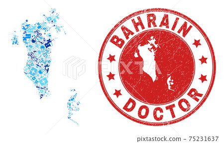 Medicare Injection Mosaic Bahrain Map and Rubber Doctor Rubber Stamp 75231637