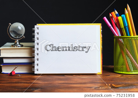 Concept of educational program for teaching chemistry with top view. Concept of educational program for teaching chemistry with top view. 75231958