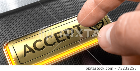Accept - Inscription on the Gold Keyboard Button. 3D. 75232255