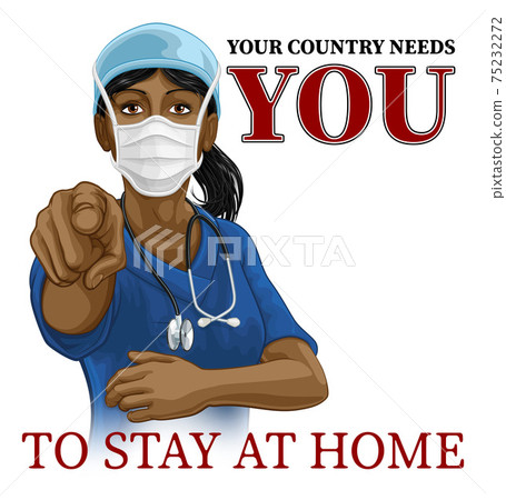 Doctor Nurse Woman Needs You Stay At Home Pointing Doctor Nurse Woman Needs You Stay At Home Pointing 75232272