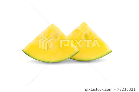 Yellow watermelon with half isolated on white background. 75233321