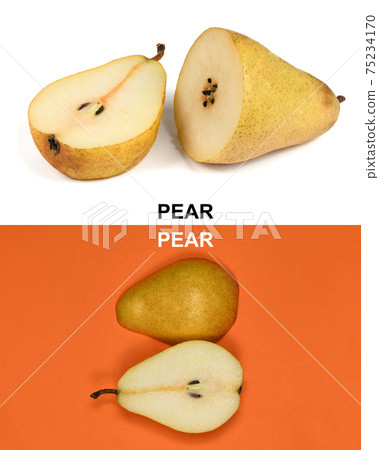 Creative layout made of Pears. Pears macro studio photo. Creative layout made of Pears. Pears macro studio photo. 75234170