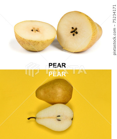Creative layout made of Pears. Pears macro studio photo. Creative layout made of Pears. Pears macro studio photo. 75234171
